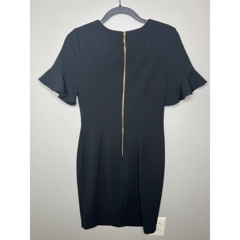 Calvin Klein Womens Black Crepe Ruffle Sleeve Sheath Dress  Size 8 - Picture 6 of 15